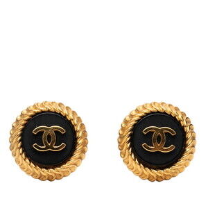 CHANEL Vintage Black Logo Earrings